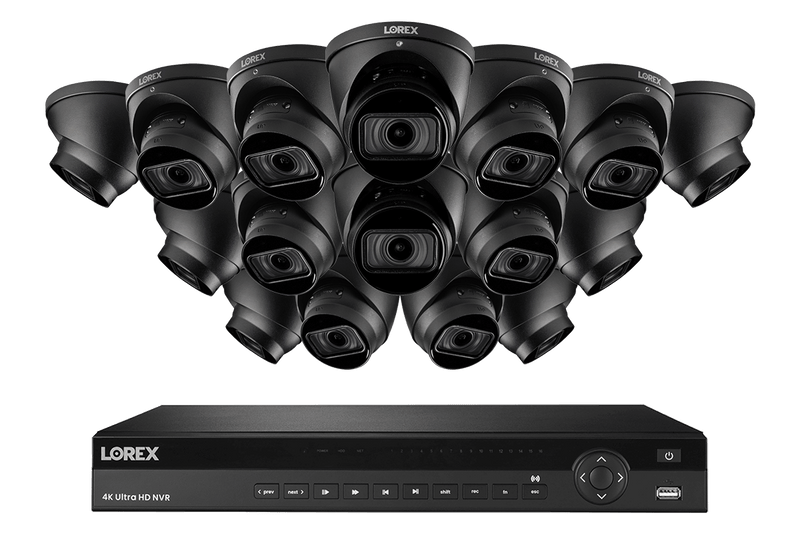 4K Nocturnal IP NVR System with 16-channel NVR, Sixteen 4K Smart IP Motorized Zoom Dome Security Cameras, Real-Time 30FPS Recording and Listen-in Audio