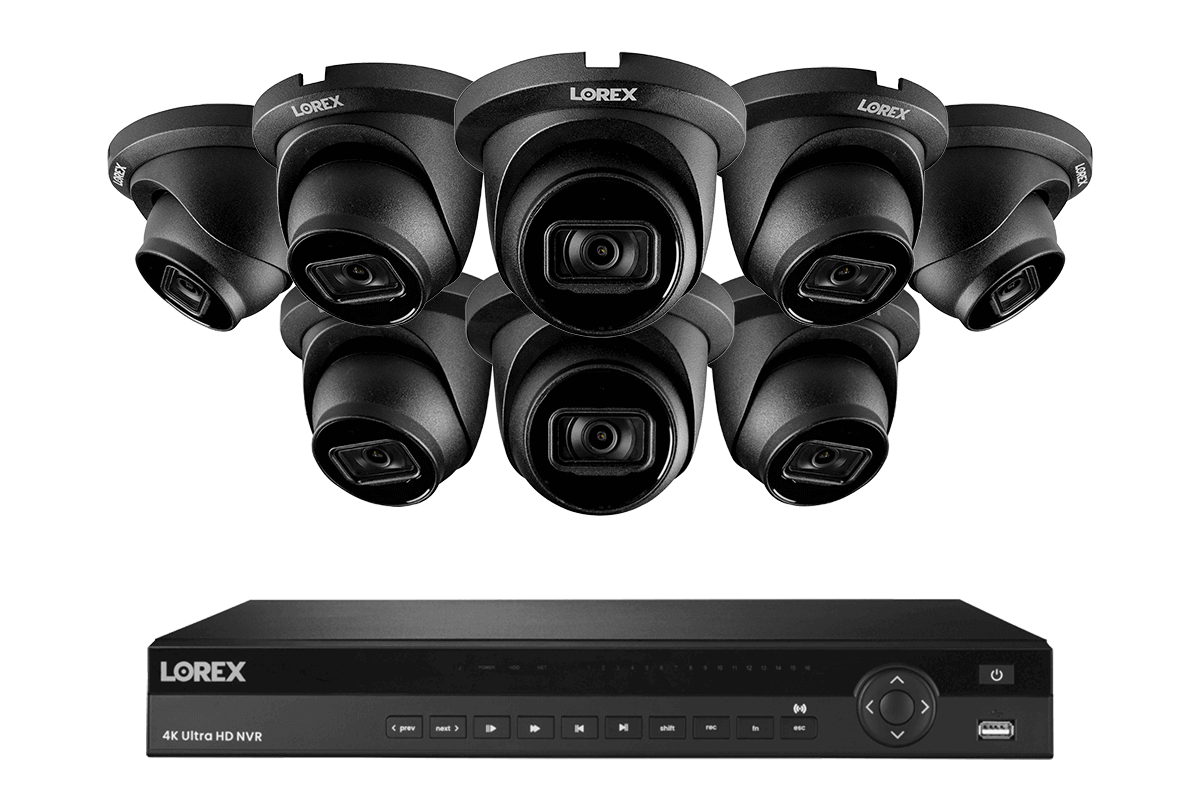 Lorex 4K 16-Channel 4TB Wired NVR System featuring 8 Nocturnal Security Cameras with Real-Time 30FPS Recording and Listen-in Audio