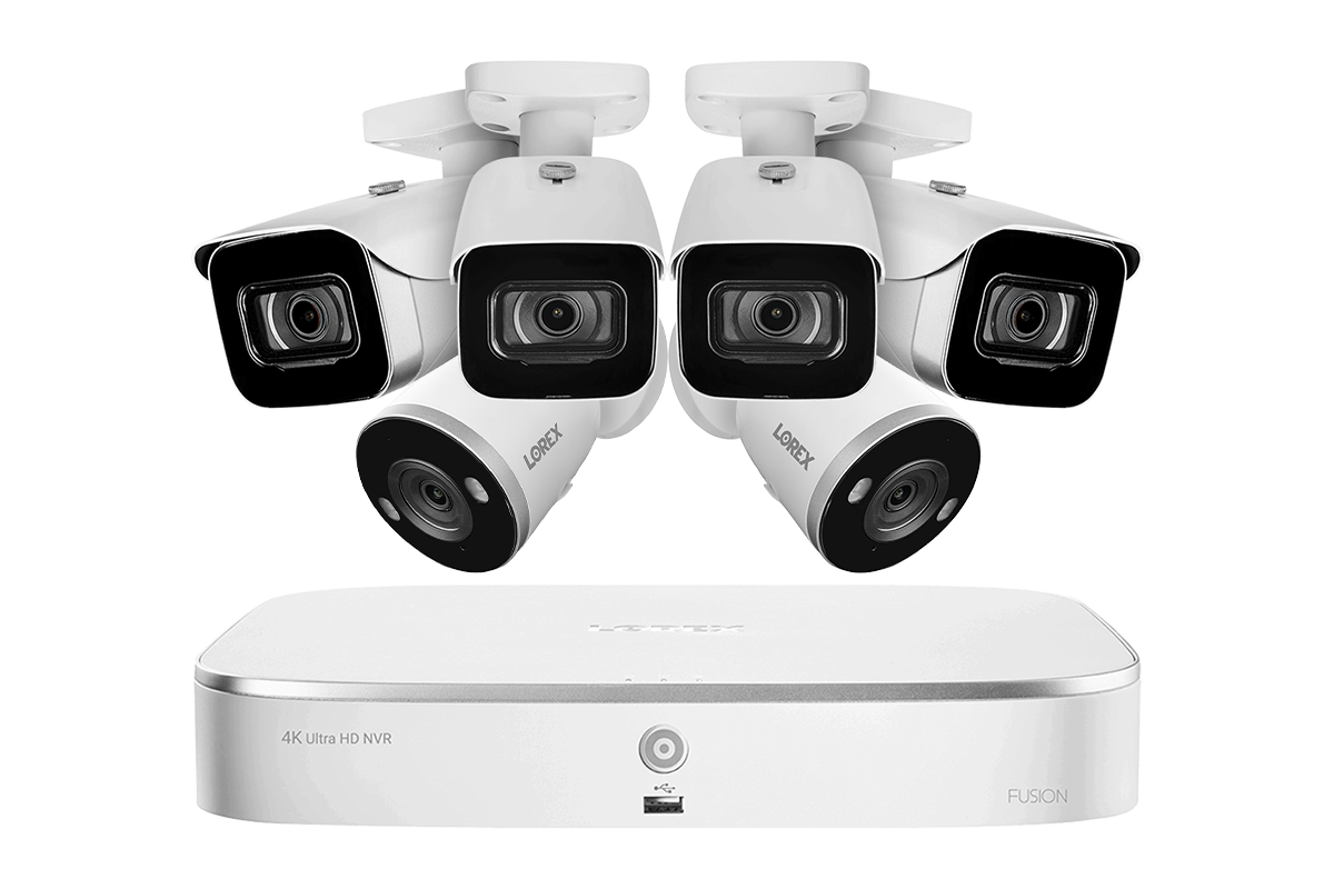 Lorex Fusion 4K 16 Camera Capable (8 Wired + 8 Wi-Fi) 2TB NVR System with 4 IP Bullet Cameras and 2 Wi-Fi Cameras