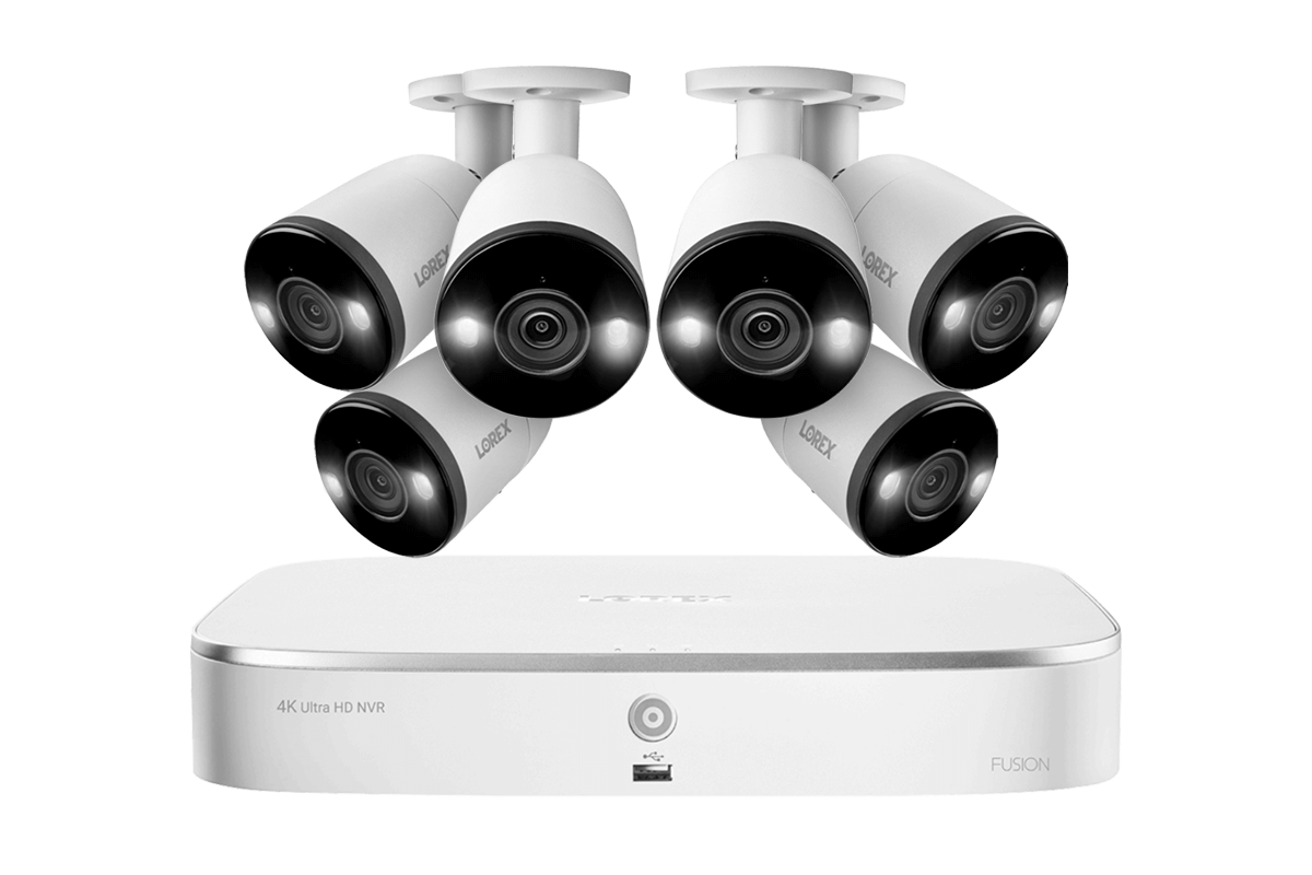 Lorex Fusion 4K 16-Channel (8 Wired + 8 Wi-Fi) NVR System with 6 Bullet Cameras Featuring Smart Deterrence and 2-Way Audio