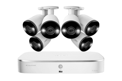 Lorex Fusion 4K 16-Channel (8 Wired + 8 Wi-Fi) NVR System with 6 Bullet Cameras Featuring Smart Deterrence and 2-Way Audio