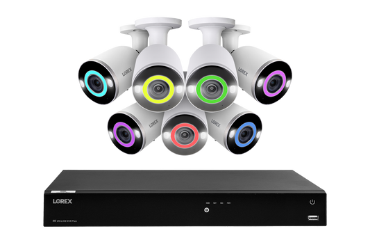 Lorex Fusion 4K (16 Camera Capable) 4TB Wired NVR System with 7 Bullet Camera Featuring Smart Security Lighting and 2-Way Audio