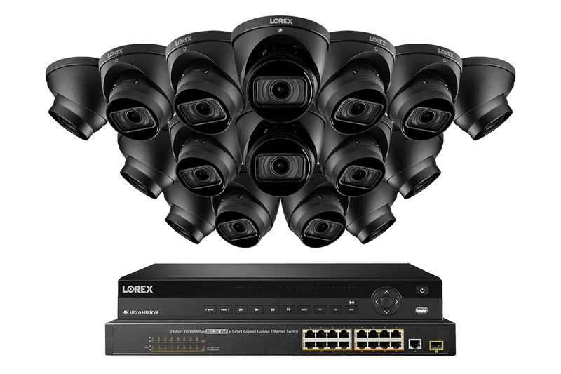 32-Channel Nocturnal NVR System with Sixteen 4K (8MP) Smart IP Optical Zoom Dome Security Cameras with Real-Time 30FPS Recording and Listen-in Audio