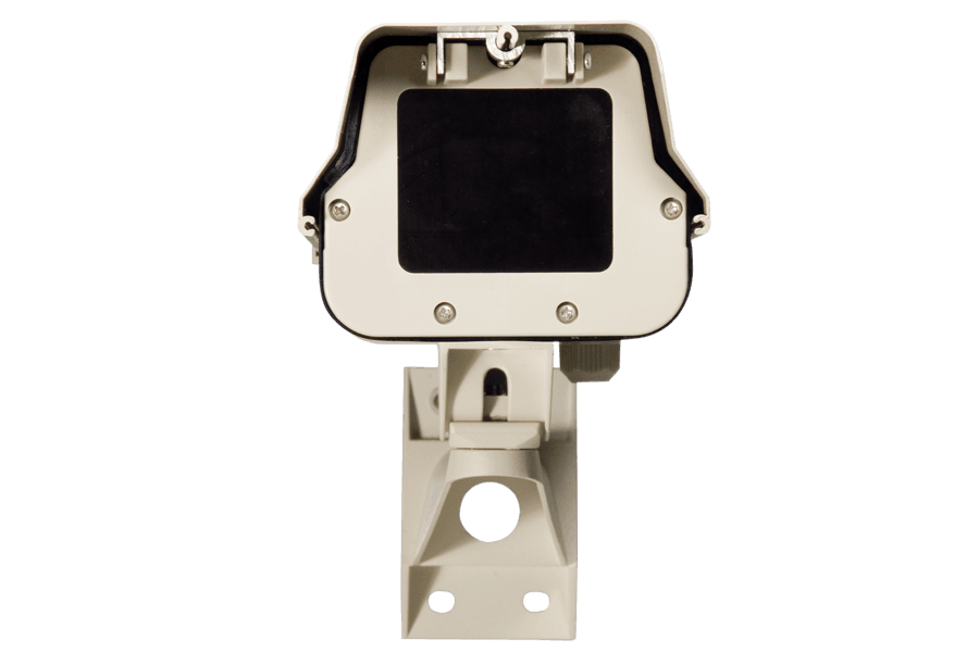 Weatherproof security camera enclosure with heater and blower