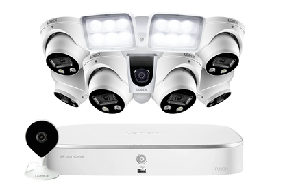 8-Channel NVR Fusion System with Six 4K Smart Deterrence IP Dome Security Cameras, Wi-Fi Floodlight and Indoor Camera