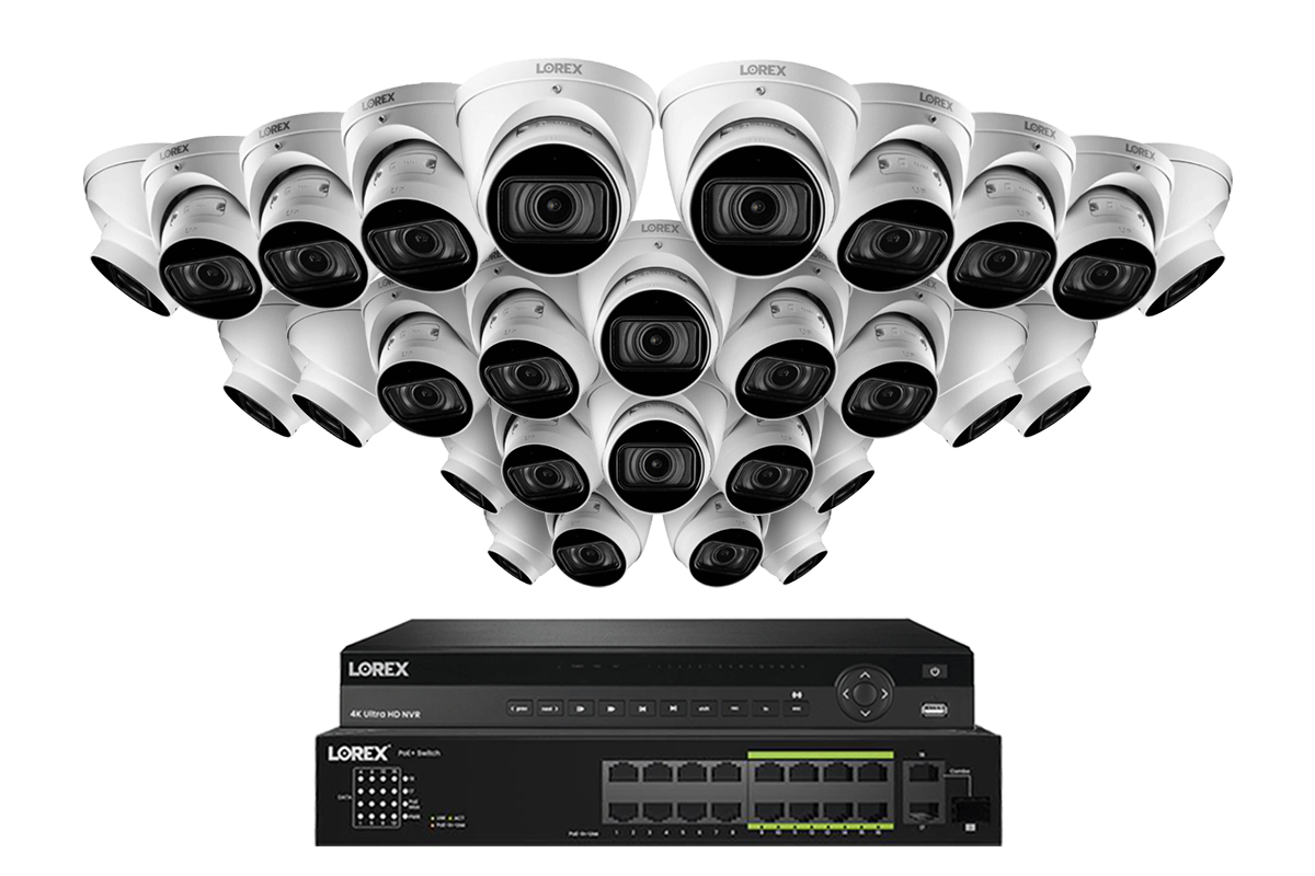 Lorex 4K (32 Camera Capable) Wired NVR System with Nocturnal 3 Smart IP Dome Cameras Featuring Motorized Varifocal Lens and 30FPS Recording