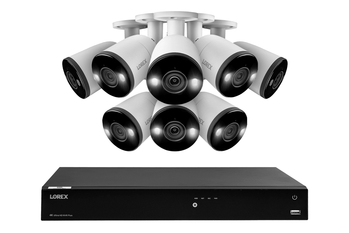 Lorex Fusion 4K (16 Camera Capable) 4TB Wired NVR System with Bullet Cameras Featuring Smart Deterrence and Two-Way Talk