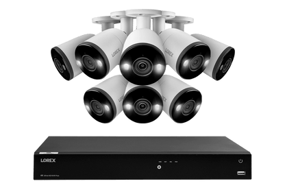 Lorex Fusion 4K (16 Camera Capable) 4TB Wired NVR System with 8 Bullet Cameras Featuring Smart Deterrence and Two-Way Talk
