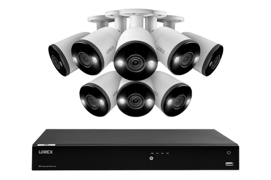 Lorex Fusion 4K (16 Camera Capable) 4TB Wired NVR System with 8 Bullet Cameras Featuring Smart Deterrence and Two-Way Talk