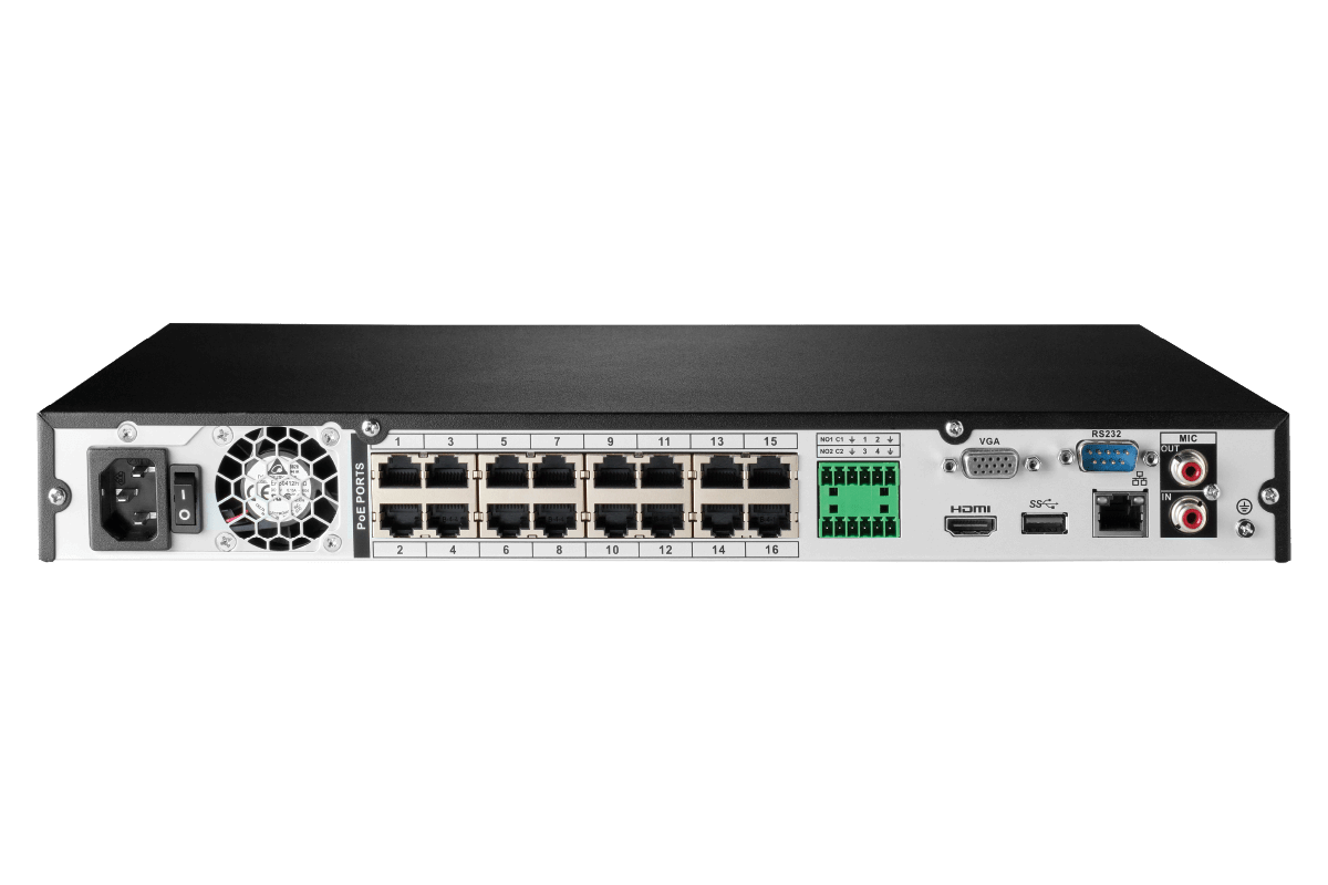 16-Channel 4K Ultra HD IP NVR System with Four Metal 4K (8MP) Smart Deterrence Cameras and Four Metal 4K (8MP) Varifocal Zoom Lens Cameras - Lorex Corporation