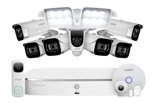 8-Channel NVR Fusion System with Six 4K (8MP) IP Cameras, 2K Wi-Fi Video Doorbell, Wi-Fi Floodlight Camera and Smart Sensor Starter Kit - Lorex Corporation