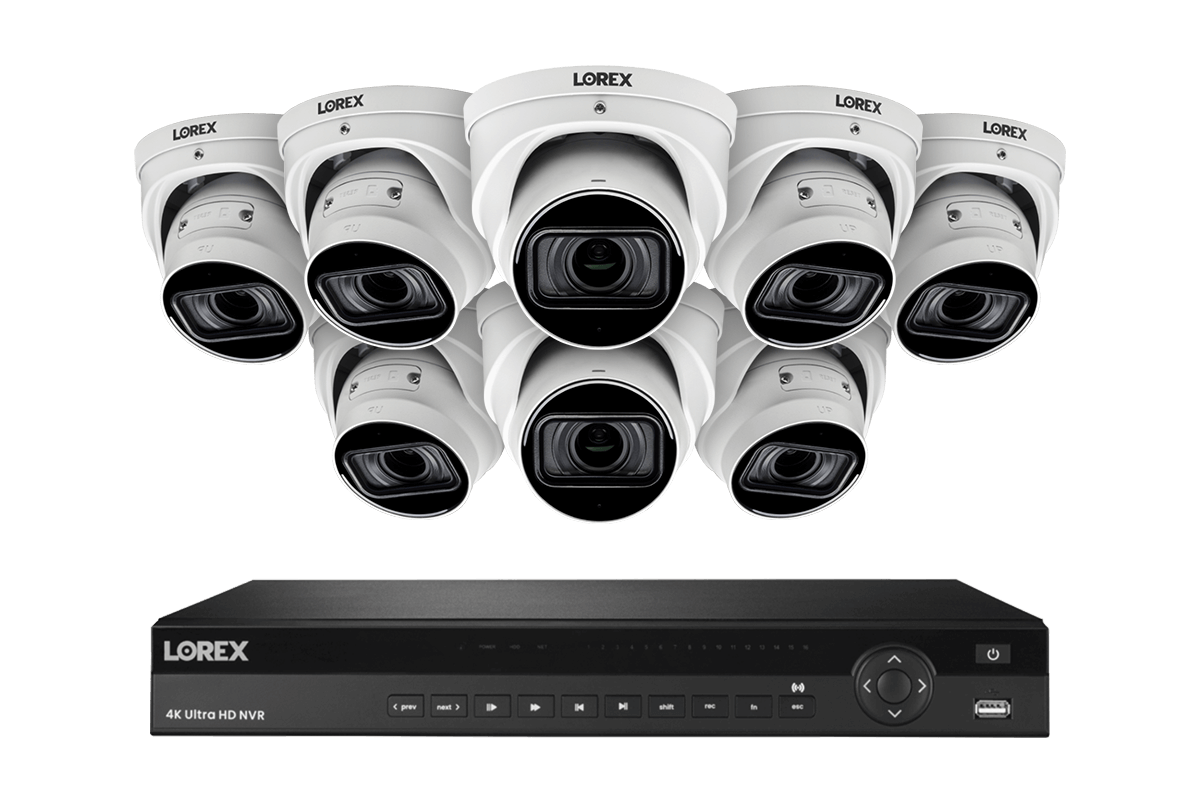 Lorex 4K (16 Camera Capable) 4TB Wired NVR System with Nocturnal 4 Smart IP Dome Cameras Featuring Motorized Varifocal Lens, Listen-In Audio and 30FPS Recording - Lorex Corporation