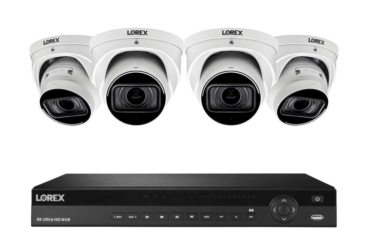 Lorex 4K (16 Camera Capable) 4TB Wired NVR System with Nocturnal 4 Smart IP Dome Cameras Featuring Motorized Varifocal Lens, Listen-In Audio and 30FPS Recording - Lorex Corporation