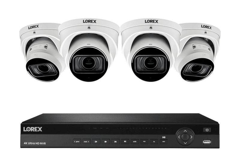 Lorex 4K (16 Camera Capable) 4TB Wired NVR System with Nocturnal 4 Smart IP Dome Cameras Featuring Motorized Varifocal Lens, Listen-In Audio and 30FPS Recording - Lorex Corporation