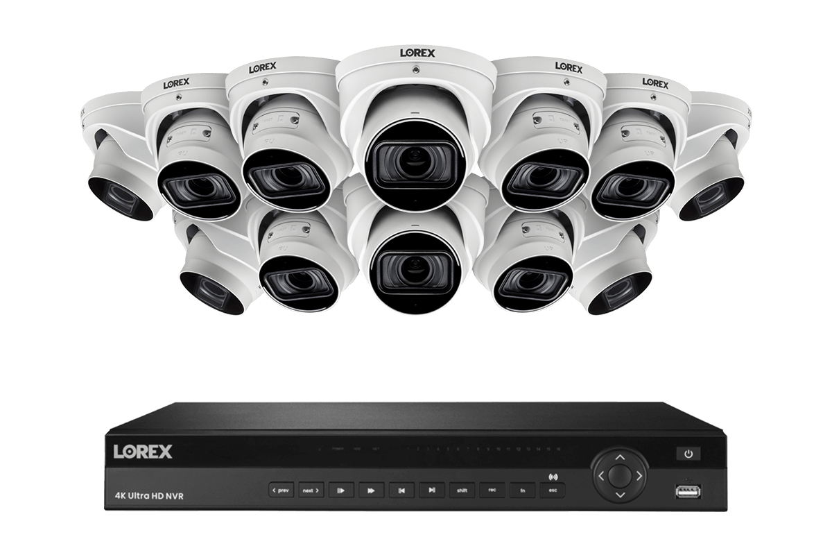 Lorex 4K (16 Camera Capable) 4TB Wired NVR System with Nocturnal 4 Smart IP Dome Cameras Featuring Motorized Varifocal Lens, Listen-In Audio and 30FPS Recording - Lorex Corporation