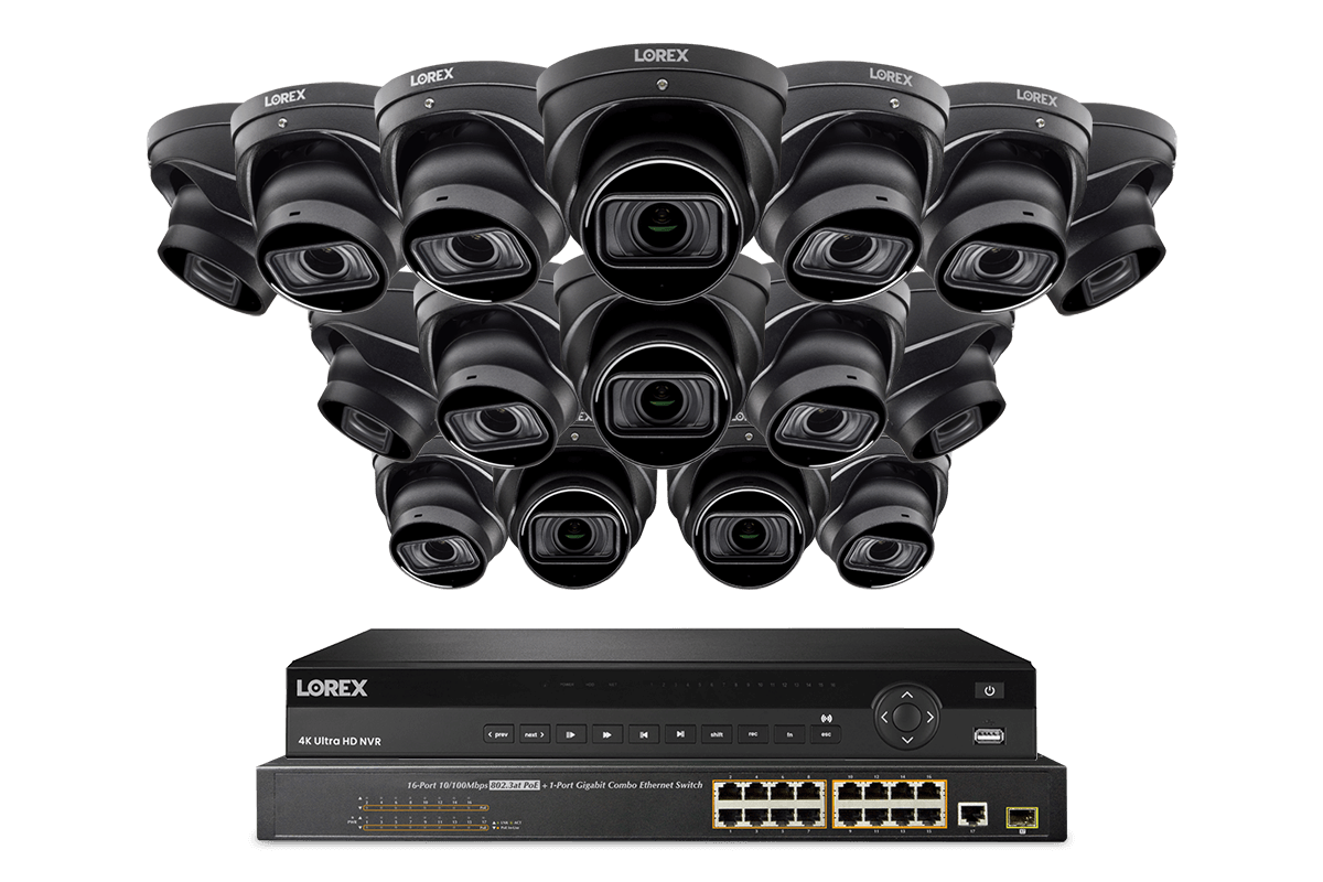 Lorex 4K (32 Camera Capable) 8TB Wired NVR System with Nocturnal 4 Smart IP Dome Cameras Featuring Motorized Varifocal Lens, Listen-In Audio and 30FPS Recording - Lorex Corporation