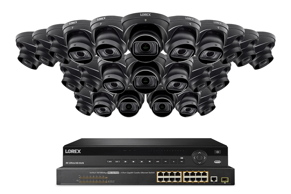Lorex 4K (32 Camera Capable) 8TB Wired NVR System with Nocturnal 4 Smart IP Dome Cameras Featuring Motorized Varifocal Lens, Listen-In Audio and 30FPS Recording - Lorex Corporation