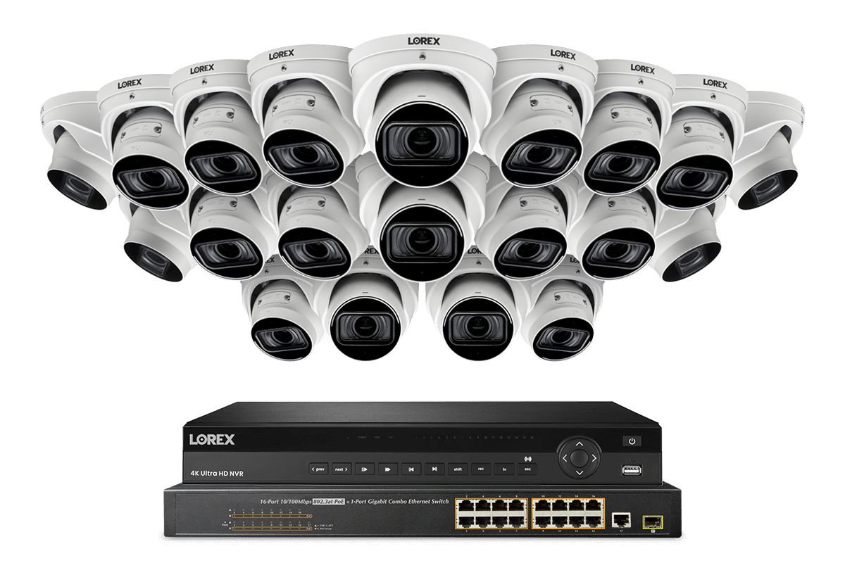 Lorex 4K (32 Camera Capable) 8TB Wired NVR System with Nocturnal 4 Smart IP Dome Cameras Featuring Motorized Varifocal Lens, Listen-In Audio and 30FPS Recording - Lorex Corporation