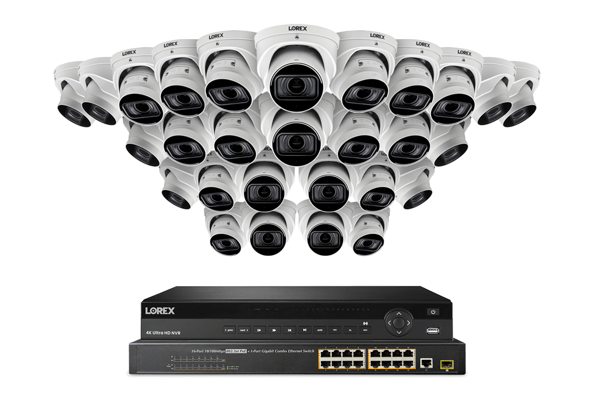 Lorex 4K (32 Camera Capable) 8TB Wired NVR System with Nocturnal 4 Smart IP Dome Cameras Featuring Motorized Varifocal Lens, Listen-In Audio and 30FPS Recording - Lorex Corporation