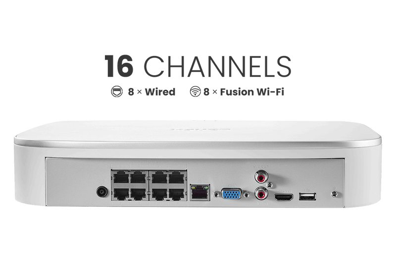 Lorex Fusion 4K 16-Channel (8 Wired + 8 Wi-Fi) 2TB NVR System with Dome Cameras featuring Listen-In Audio - Lorex Corporation